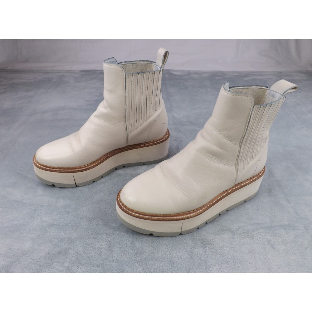 Dolce Vita Ankle Boots Women's 5 Platform  Cream Slip On Stretch Sides Flex Sole